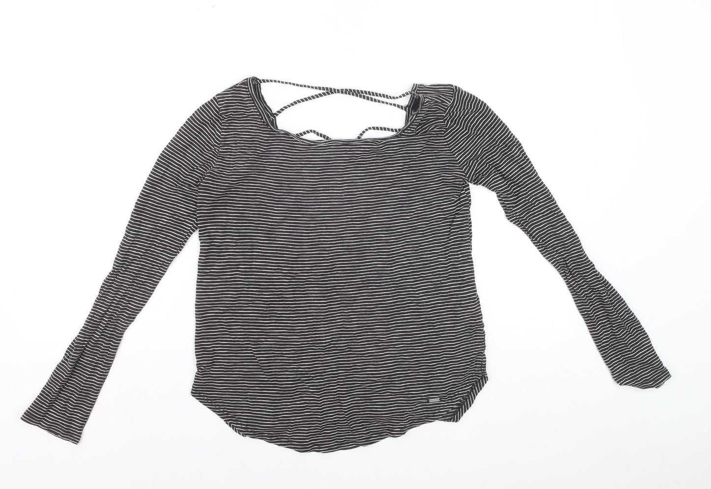 Hollister Womens Black Striped Long Sleeve Jersey Top XS