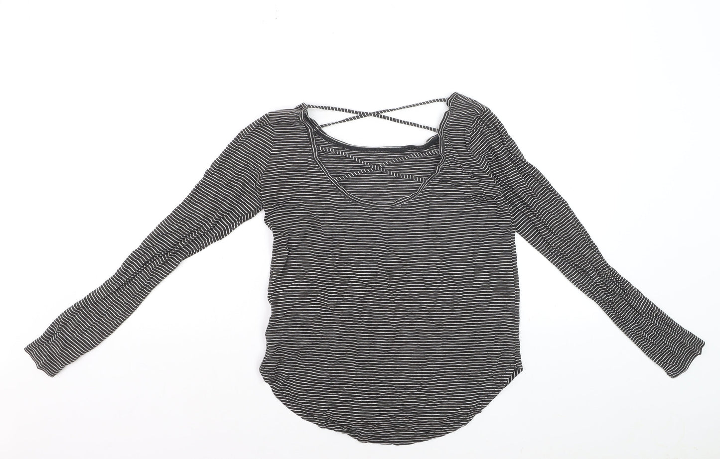 Hollister Womens Black Striped Long Sleeve Jersey Top XS
