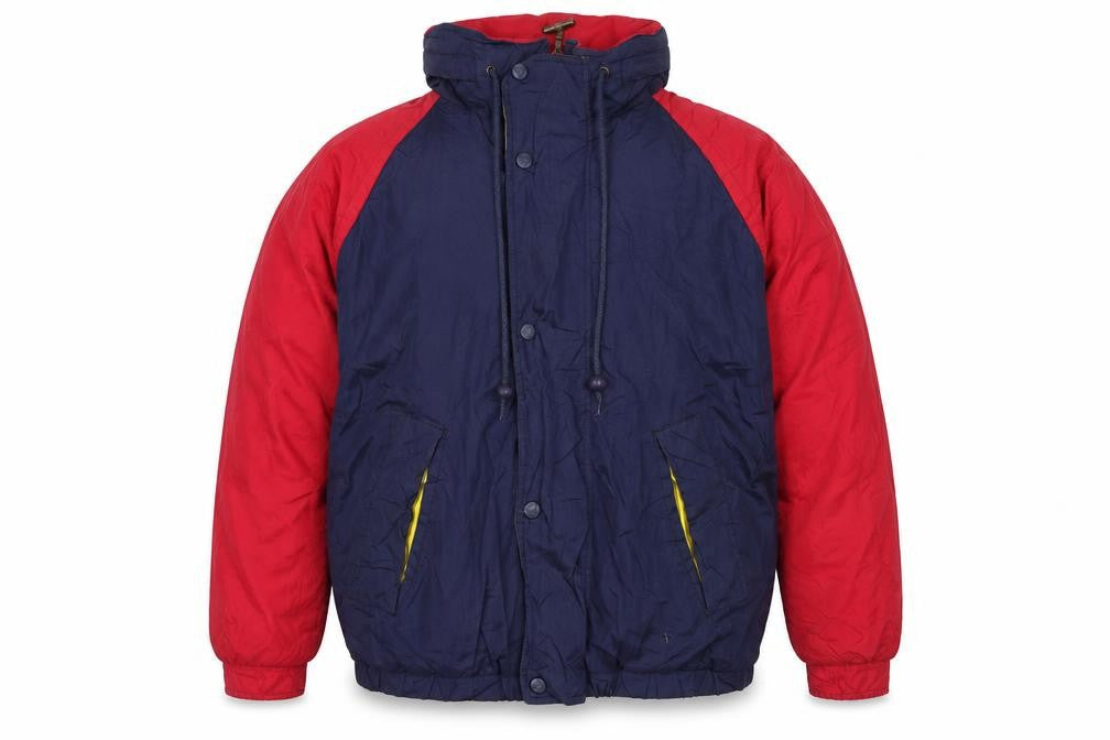Mighty-Mac Men's Blue & Red XL Retro Hooded Puffer Jacket