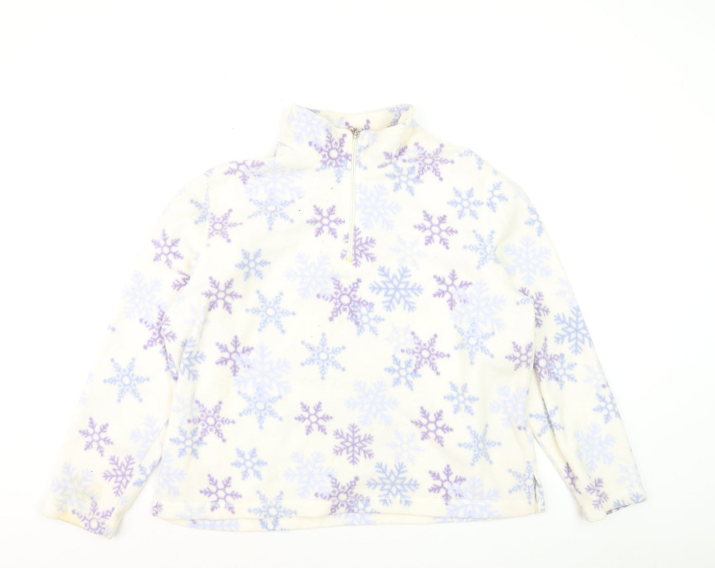 Croft & Barrow Women Ivory Purple Snowflake Fleece 1/4 Zip Pullover L