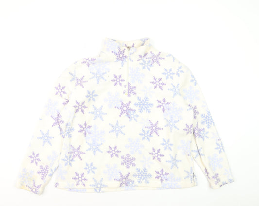 Croft & Barrow Women Ivory Purple Snowflake Fleece 1/4 Zip Pullover L