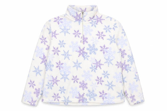 Croft & Barrow Women Ivory Purple Snowflake Fleece 1/4 Zip Pullover L