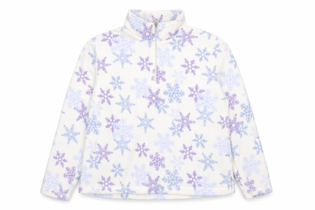 Croft & Barrow Women Ivory Purple Snowflake Fleece 1/4 Zip Pullover L