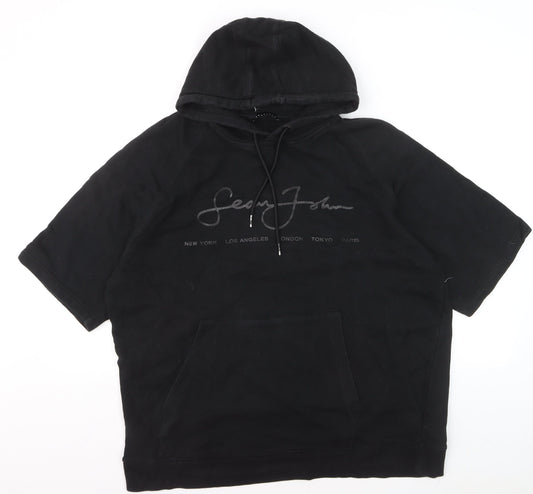 Sean John Men's Black XL Pullover Hoodie Short Sleeve Logo Cotton