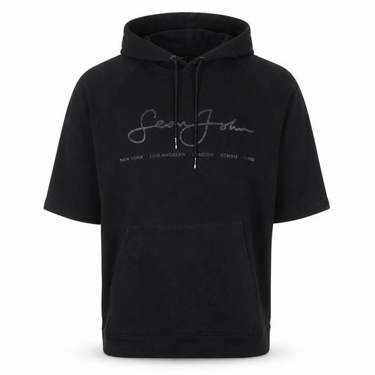 Sean John Men's Black XL Pullover Hoodie Short Sleeve Logo Cotton