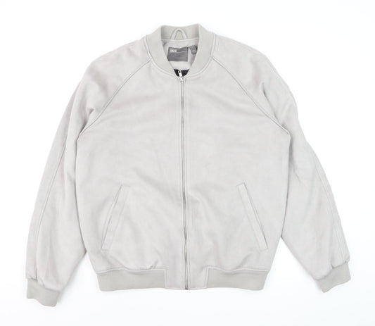 ASOS Men’s Grey Bomber Jacket L Polyester Blend Zip Casual