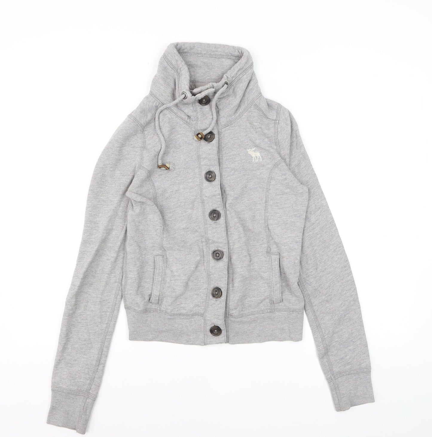 Abercrombie & Fitch Women's Grey Button Hoodie Sweatshirt M