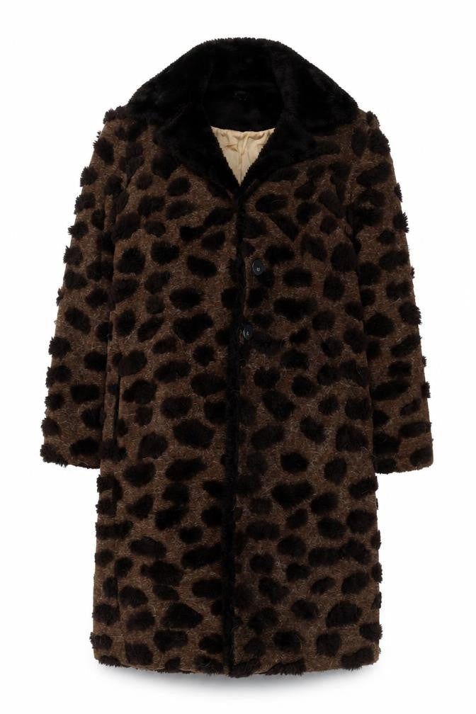 Bang Women's Brown Animal Print Faux Fur Long Coat Size 12