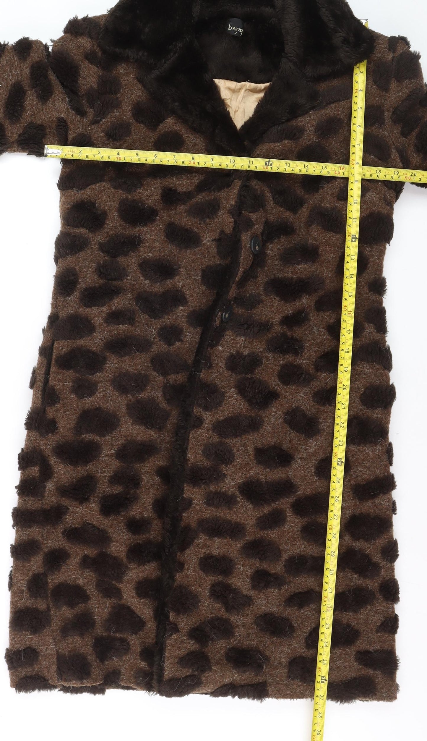 Bang Women's Brown Animal Print Faux Fur Long Coat Size 12