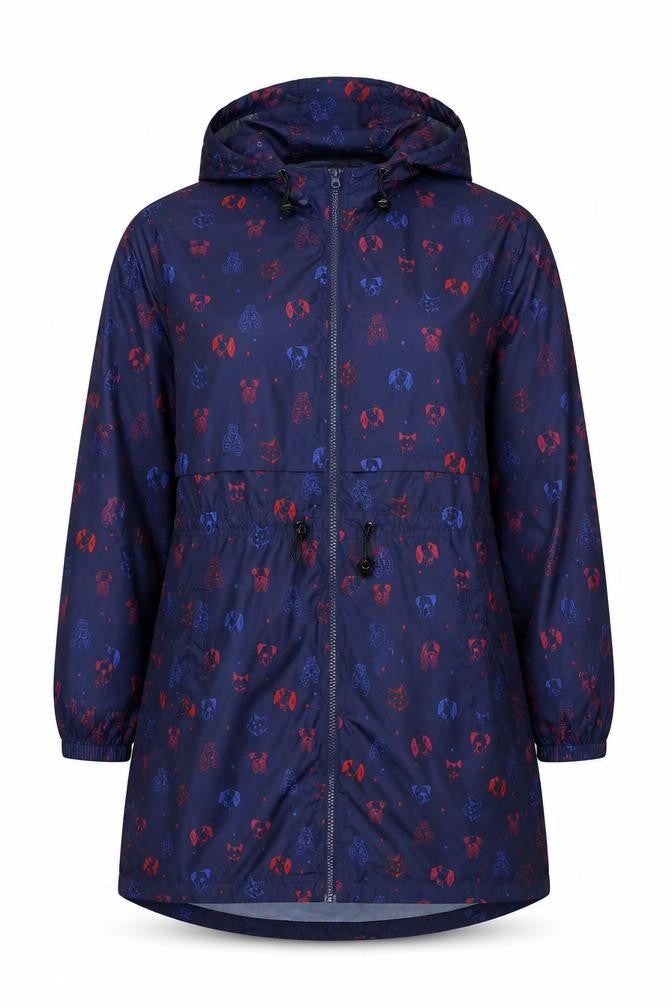 Tu Women Blue Animal Print Hooded Rain Coat Jacket XL