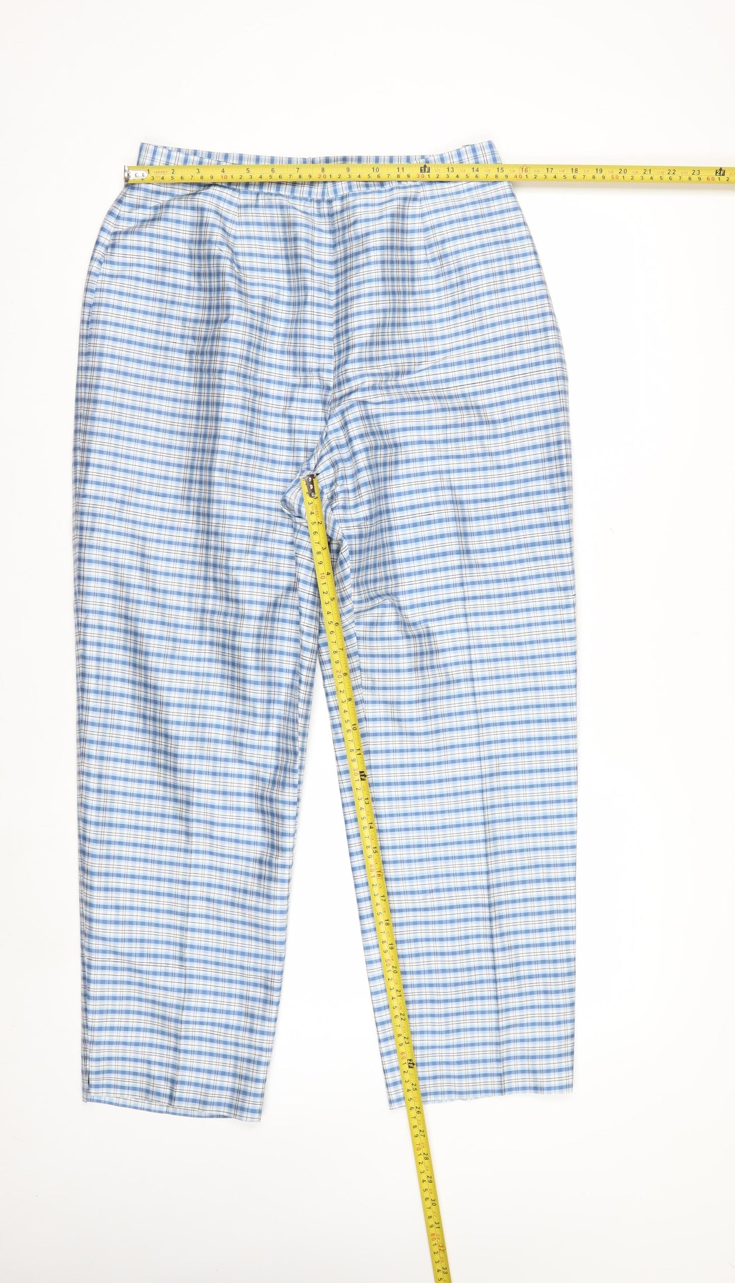 Jones New York Country Women's Blue Checked Silk Trousers Size 12