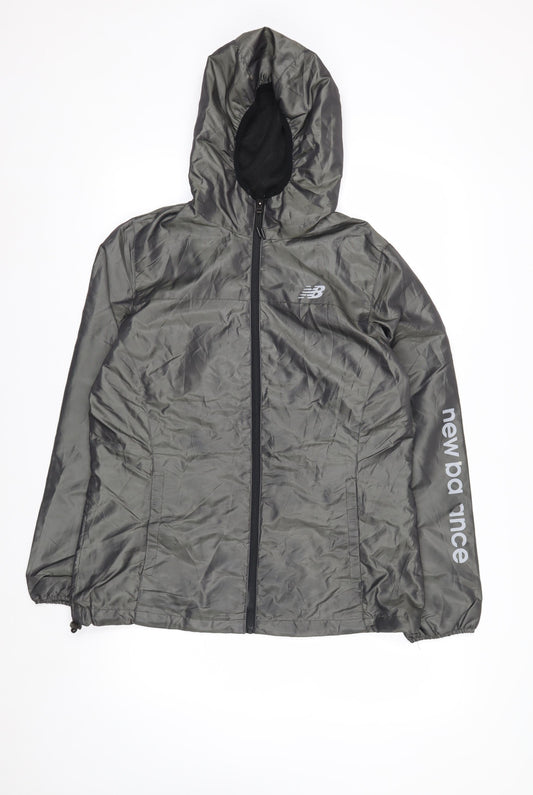 New Balance Men's Grey Hooded Windbreaker Jacket L Lightweight