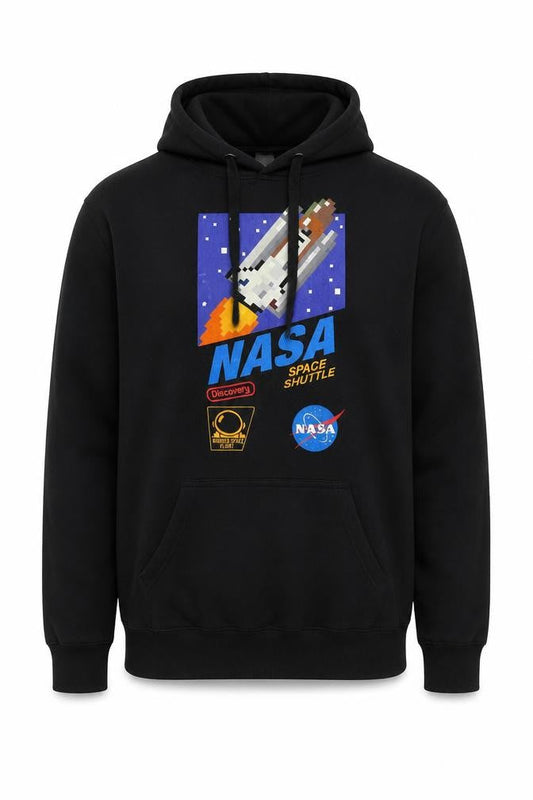 NASA Men's Black Pullover Hoodie M Space Graphic Print Sweatshirt