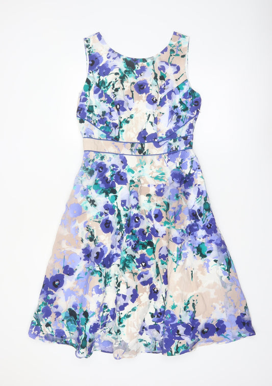 Monsoon Women's Multicoloured Floral Fit & Flare Sleeveless Dress UK 10