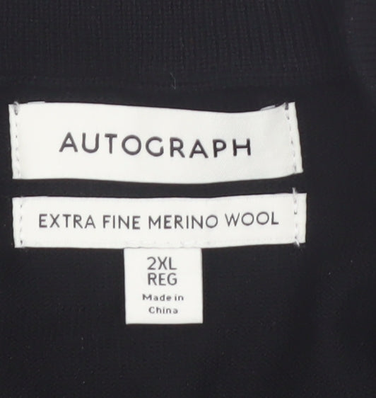 Marks and Spencer Autograph Men's Black 2XL Merino Wool 1/2 Zip Jumper
