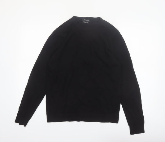 Massimo Dutti Men's Black Merino Wool Crew Neck Jumper M