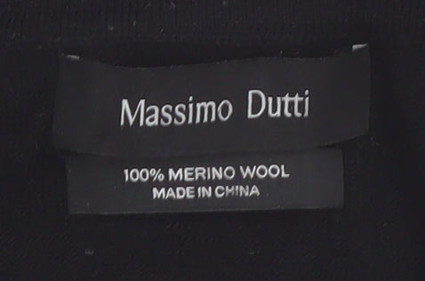 Massimo Dutti Men's Black Merino Wool Crew Neck Jumper M