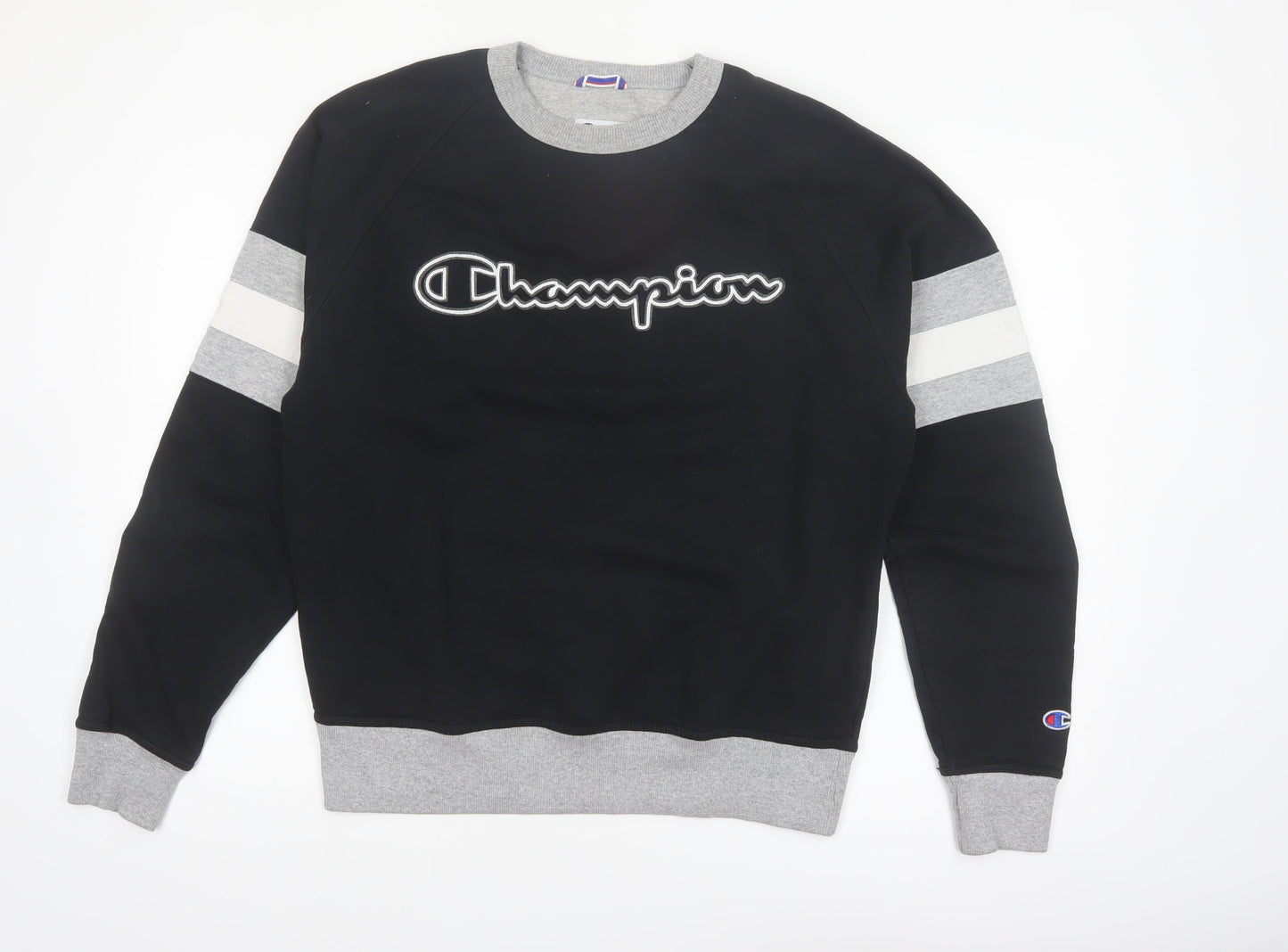 Champion Men's Black Grey Pullover Sweatshirt M Logo Sports Style