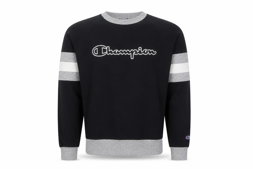 Champion Men's Black Grey Pullover Sweatshirt M Logo Sports Style