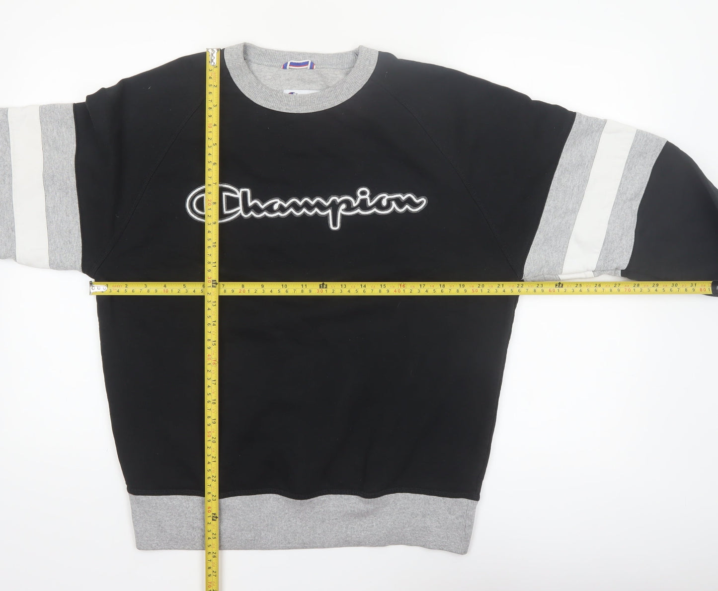 Champion Men's Black Grey Pullover Sweatshirt M Logo Sports Style