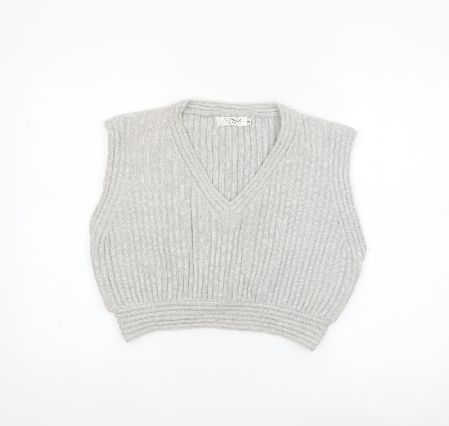 Elenza By L&L Women's Grey Sleeveless V-Neck Knit Vest Jumper S