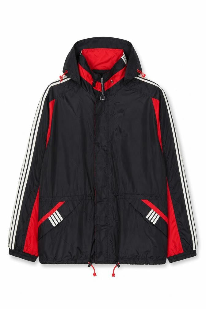 Rigo 2000 Men's Black Red Nylon Hooded Windbreaker Jacket L