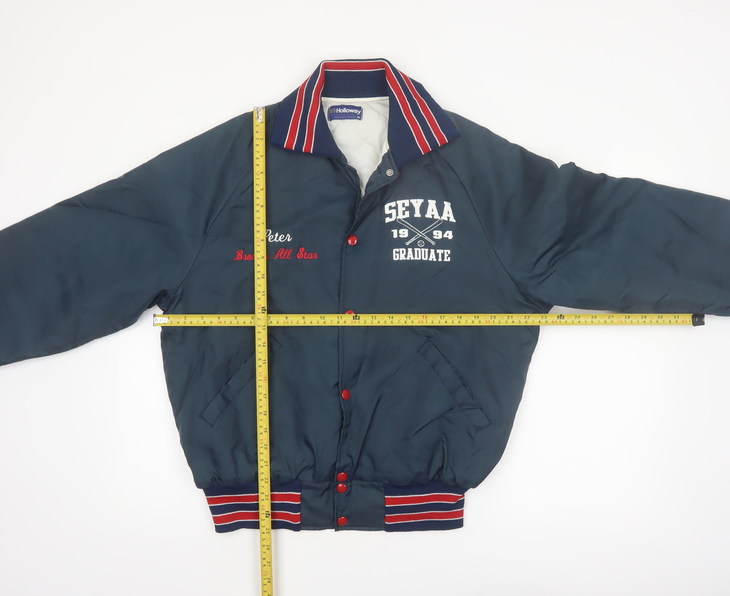 Holloway Men Blue Varsity Baseball Jacket M Sports Lined Retro