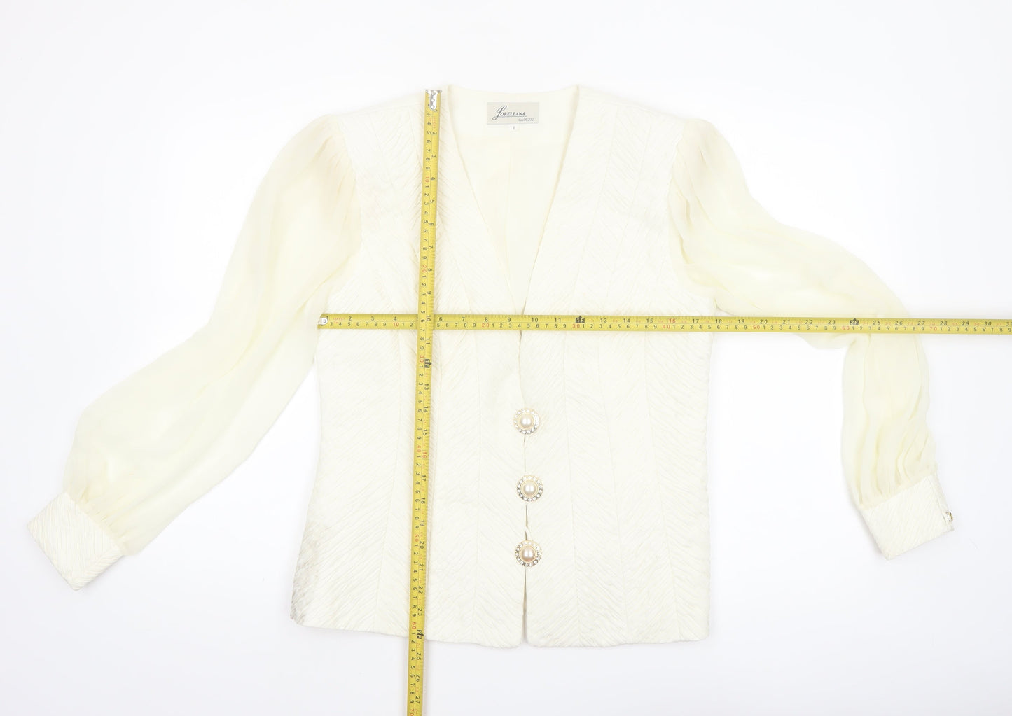 Lorellana Women’s Ivory Long Sleeve Beaded Button Blouse Size 8