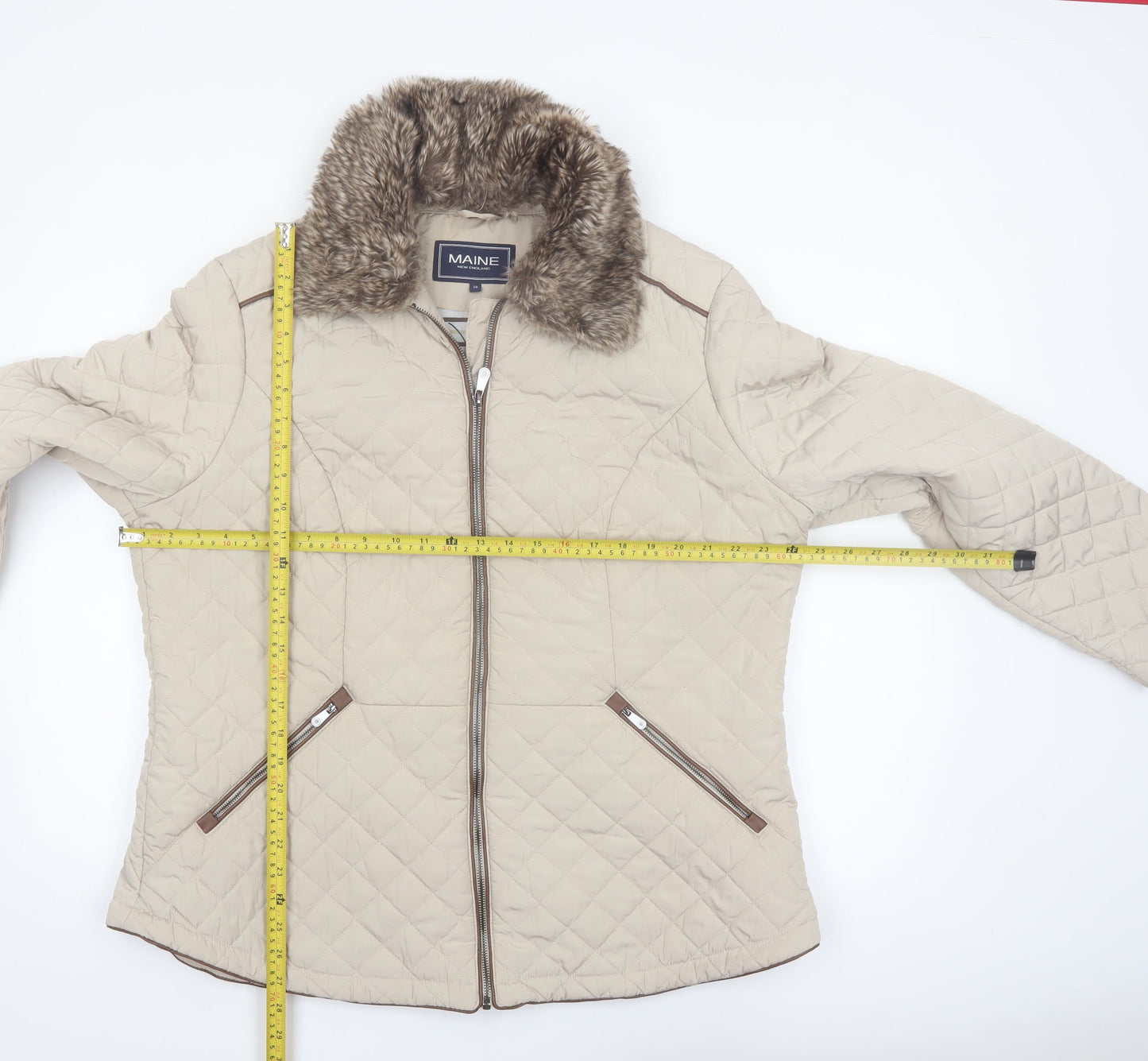 Maine New England Women's Beige Quilted Jacket Size 20 Faux Fur Collar