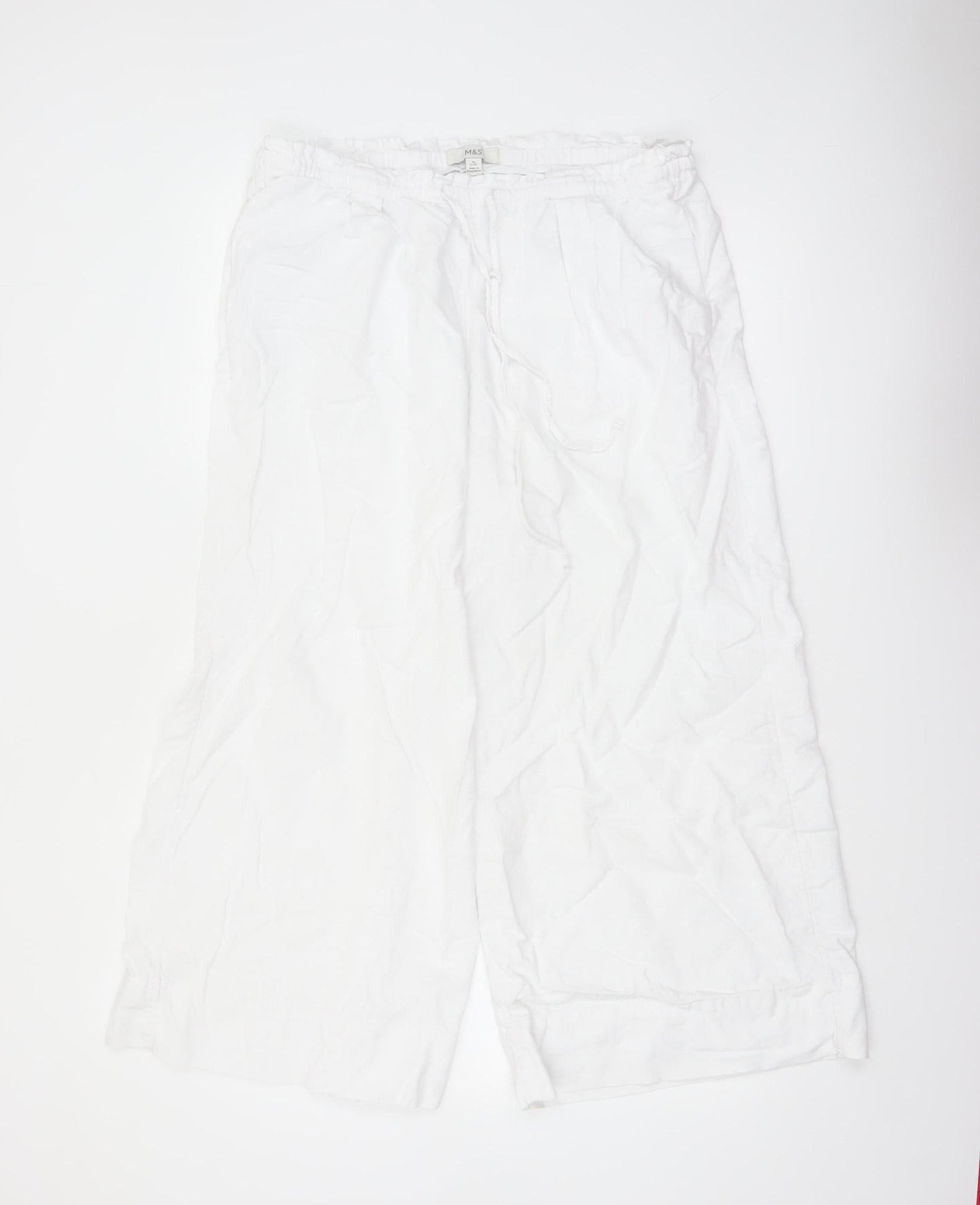 Marks and Spencer Women’s White Linen Blend Wide-Leg Trousers Size 16 X Short