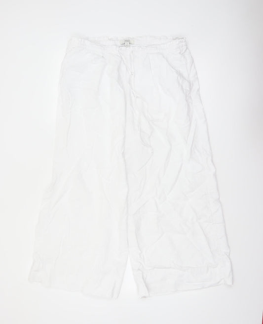 Marks and Spencer Women’s White Linen Blend Wide-Leg Trousers Size 16 X Short