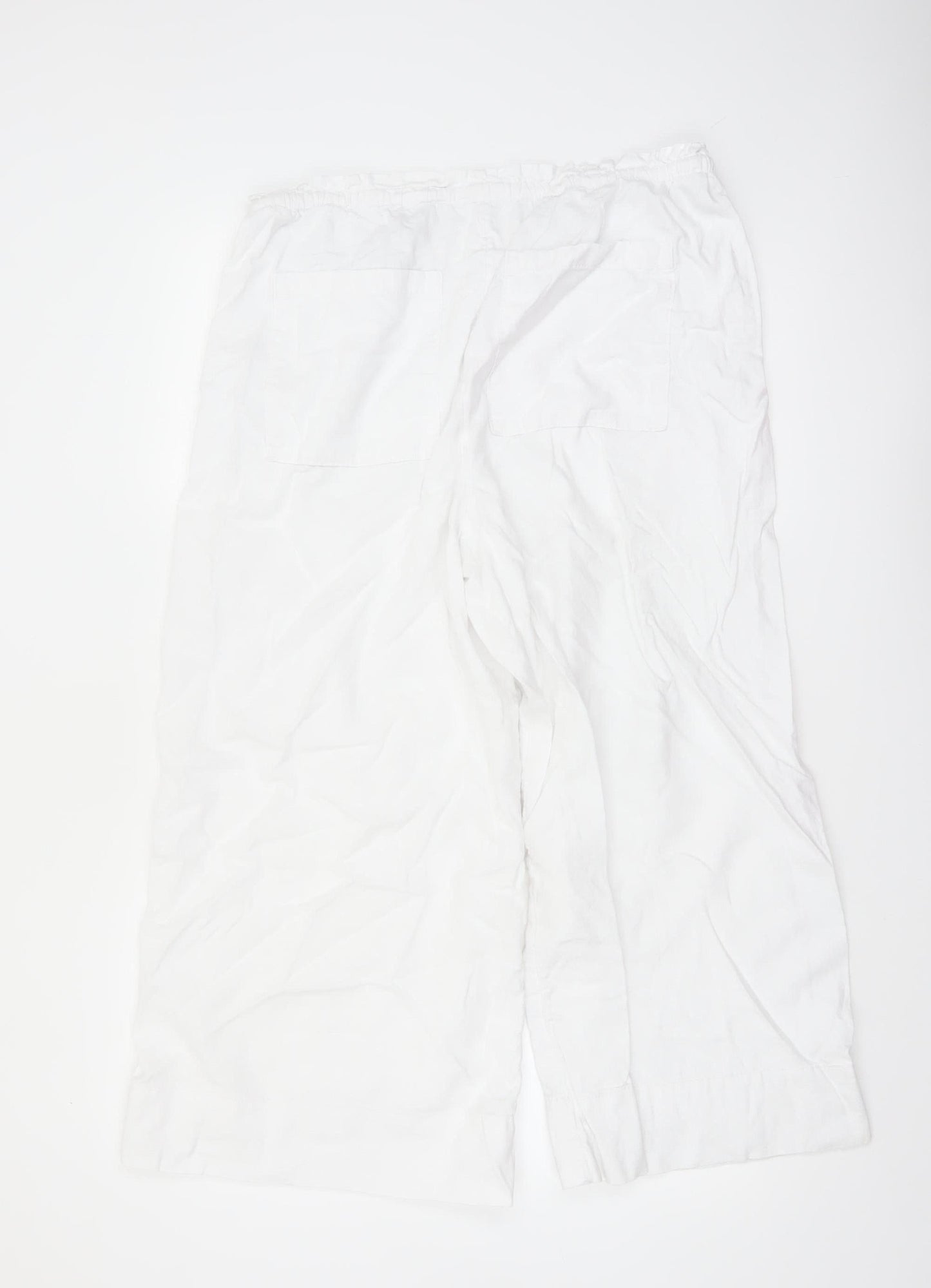 Marks and Spencer Women’s White Linen Blend Wide-Leg Trousers Size 16 X Short