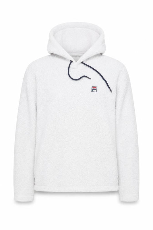 Fila Women White Fleece Pullover Hoodie Size M Relaxed Fit