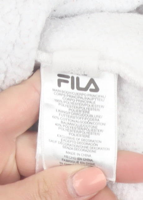 FILA Women White Fleece Pullover Hoodie Size M Relaxed Fit