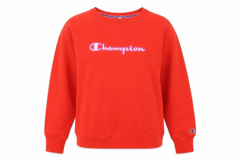 Champion Womens Red Pullover Sweatshirt Medium Logo Crew Neck