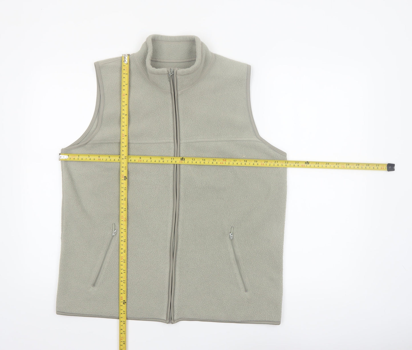 EWM Women Beige Fleece Bodywarmer Waistcoat Size 14 Regular Zip Style