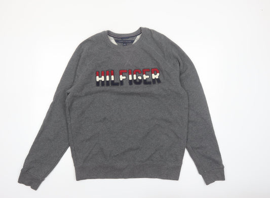 Tommy Hilfiger Men's Grey Embroidered Logo Sweatshirt L