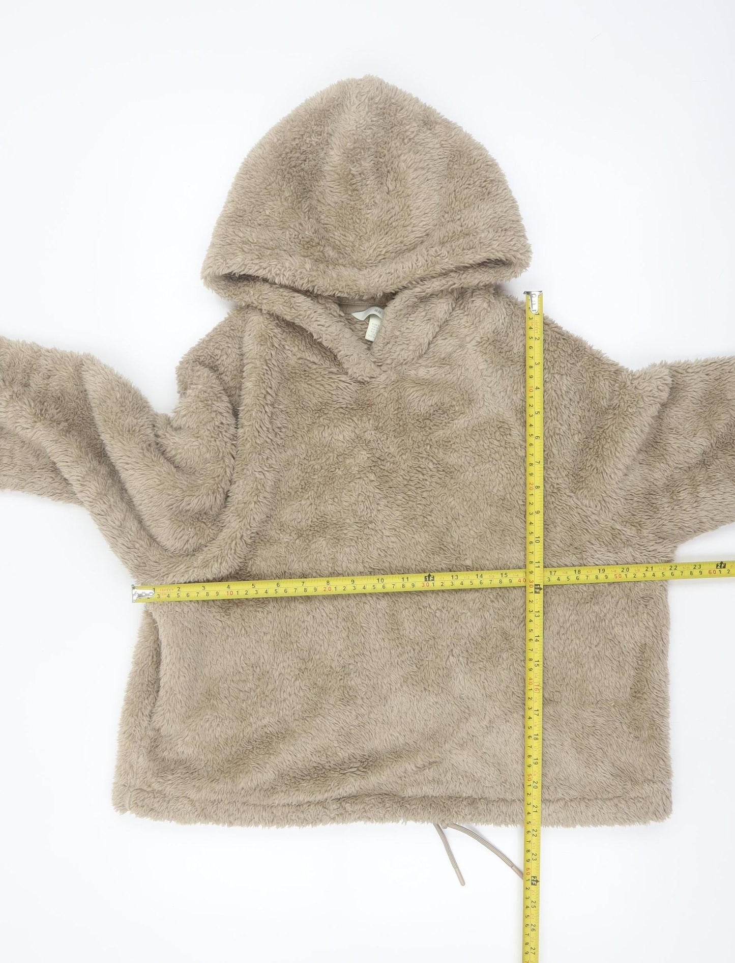 H&M Womens Beige Pullover Hoodie Size 12 Fleece Hooded Sweatshirt