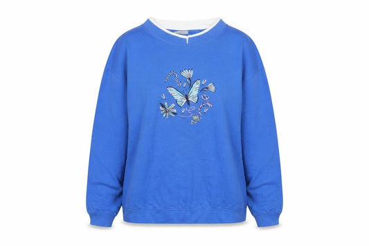 Gold Coast Women Blue Embroidered Butterfly Cotton Sweatshirt XL