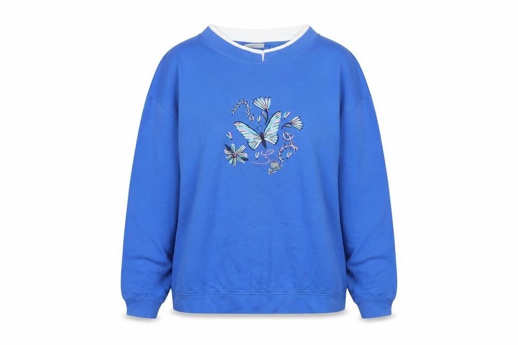 Gold Coast Women Blue Embroidered Butterfly Cotton Sweatshirt XL