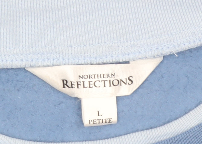 Northern Reflections Women’s Blue Petite L Floral Embroidered Pullover Sweatshirt