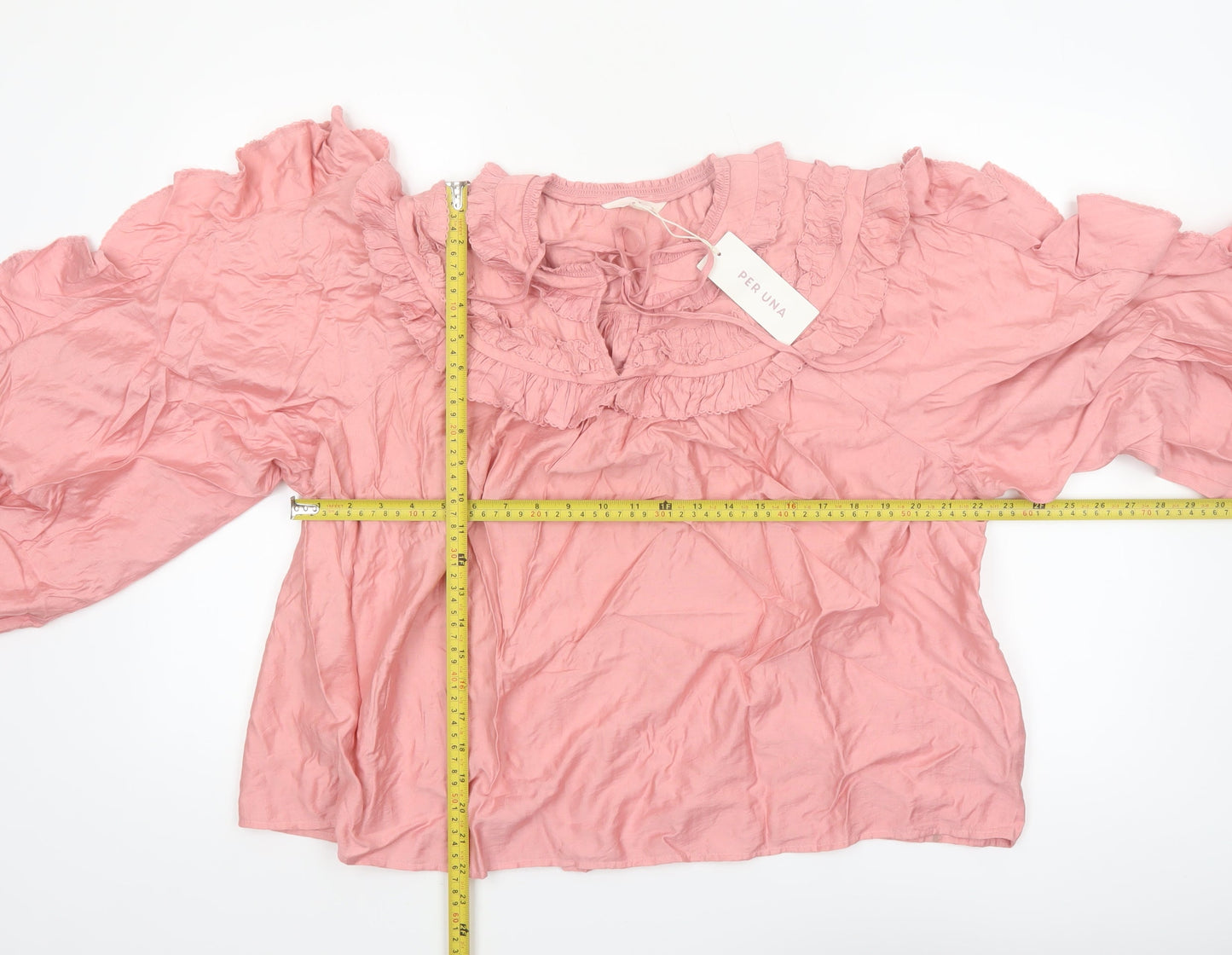 Marks and Spencer Per Una Pink Ruffle Tunic Blouse Women’s Size 18