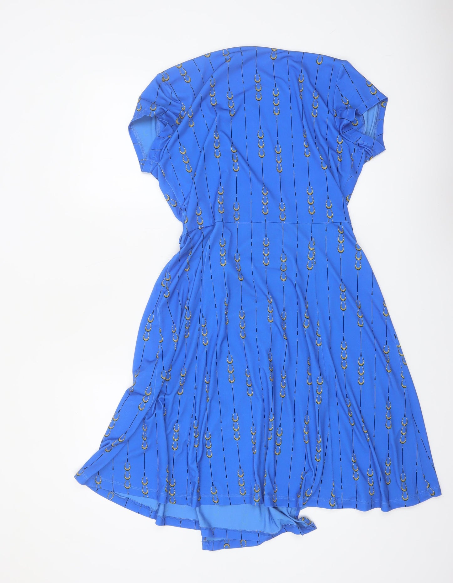 Sosandar Women Blue Size 12 Wrap Dress Short Sleeve V-Neck
