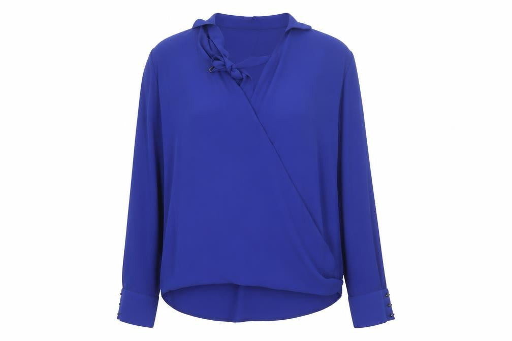 River Island Women's Blue Wrap V-Neck Long Sleeve Blouse Size 12