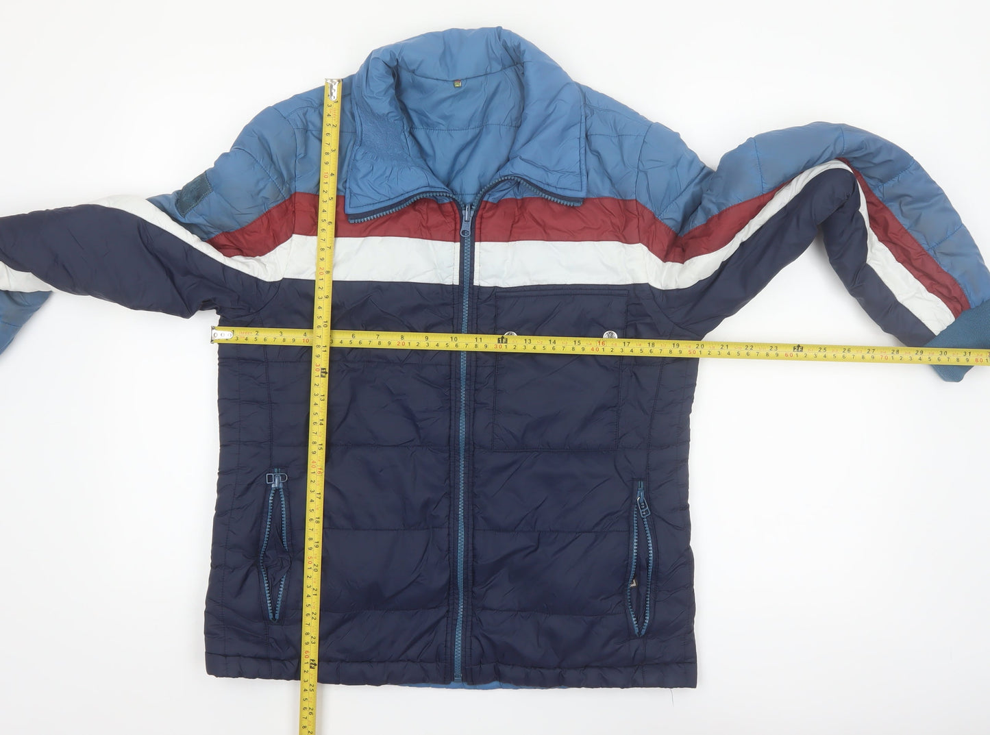 Pretty Green Men's Blue Retro Puffer Jacket Size M Nylon Winter Coat
