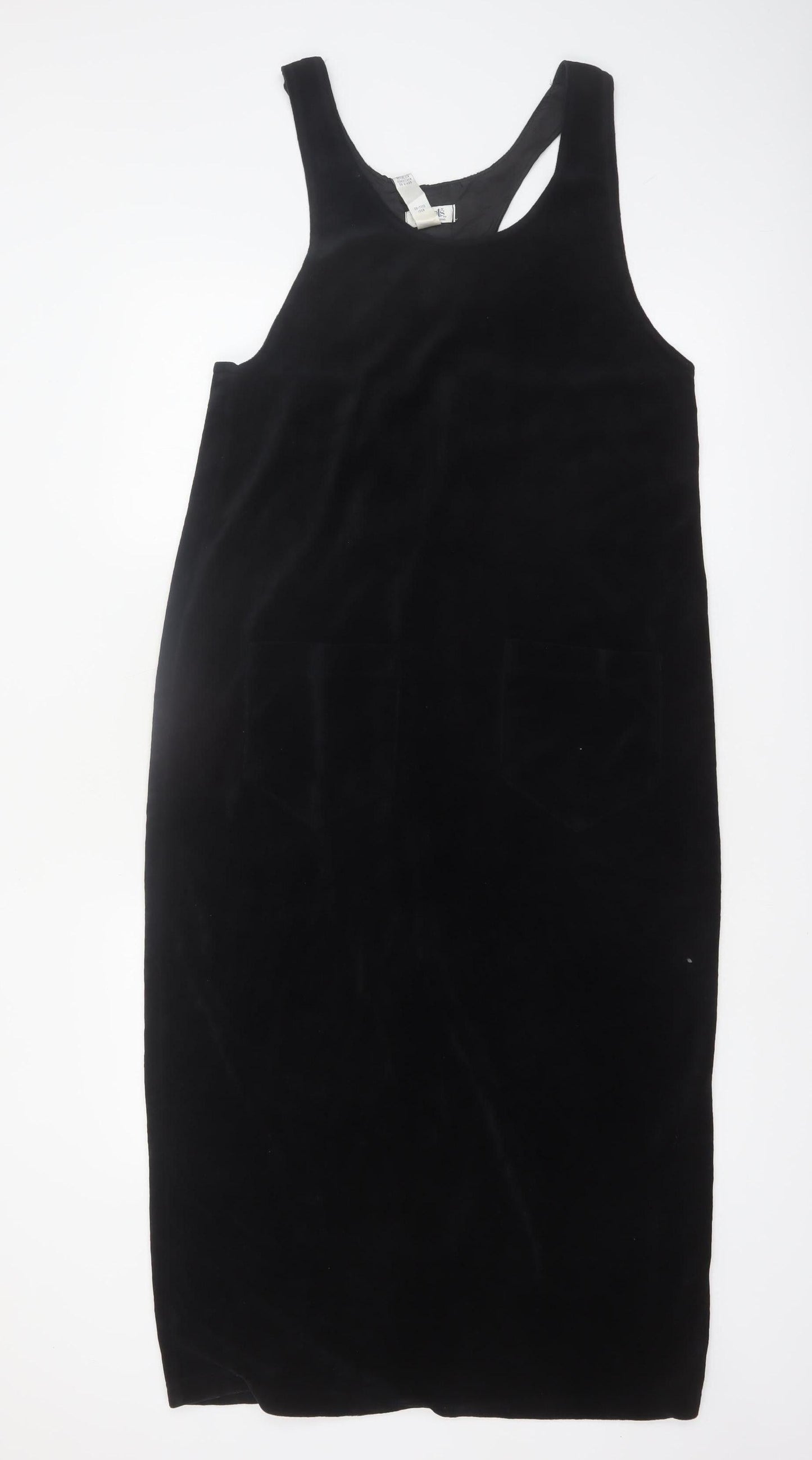 Elements Women’s Black Velour Midi Pinafore Dress Size M Sleeveless Retro