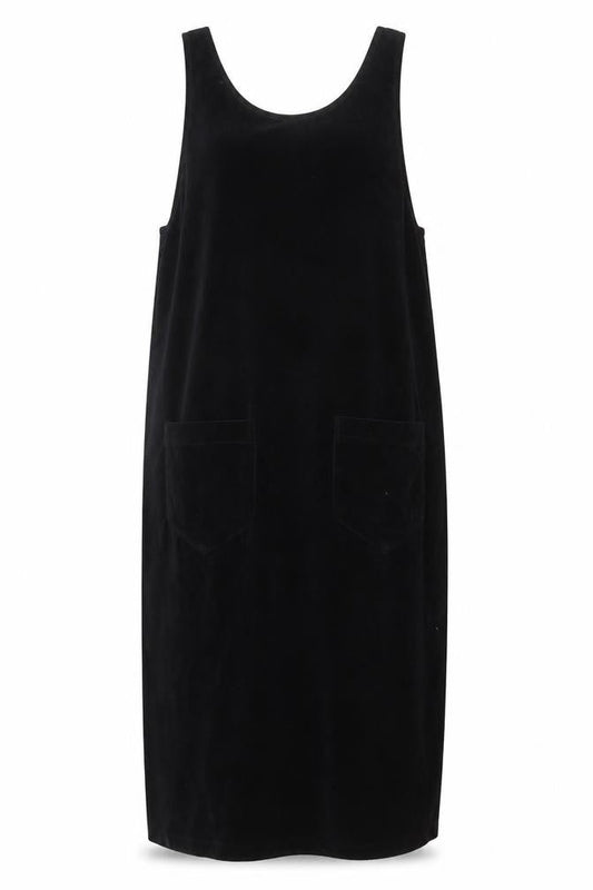 Elements Women’s Black Velour Midi Pinafore Dress Size M Sleeveless Retro