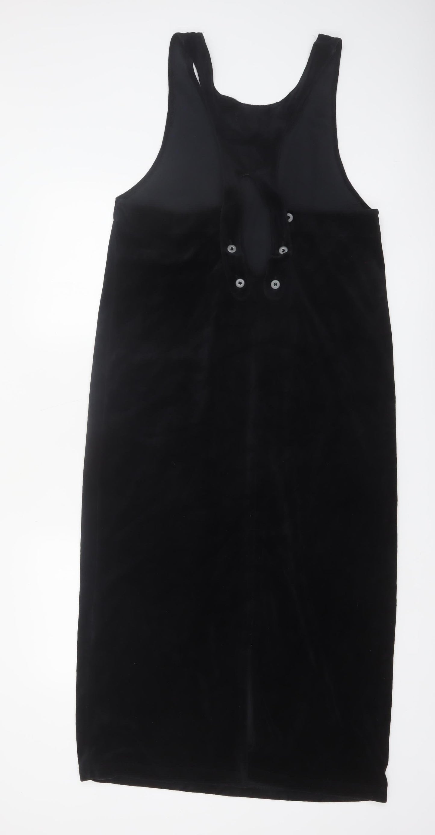 Elements Women’s Black Velour Midi Pinafore Dress Size M Sleeveless Retro