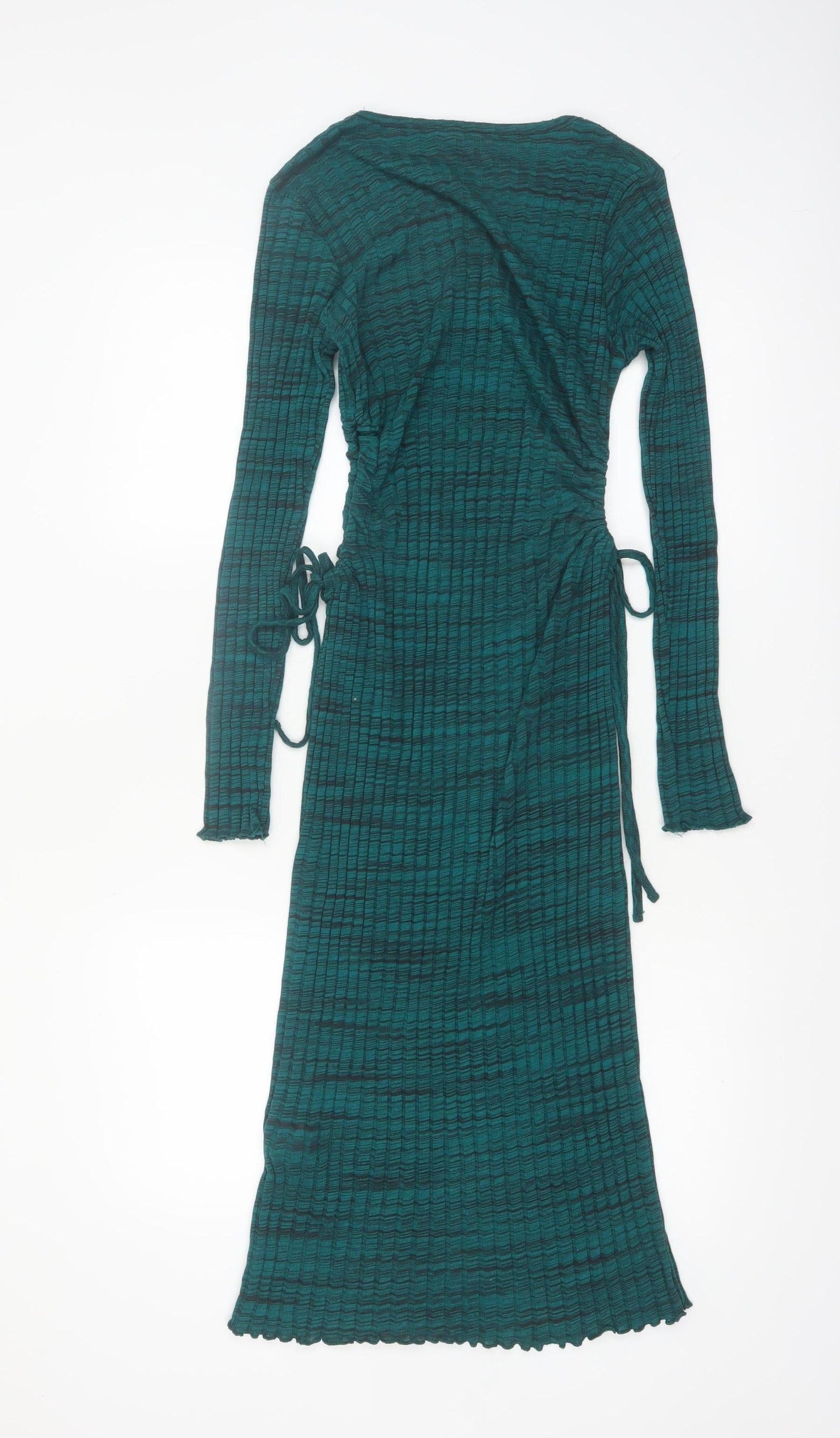 Zara Women's Green Knit Midi Bodycon Dress Size 12 Long Sleeve