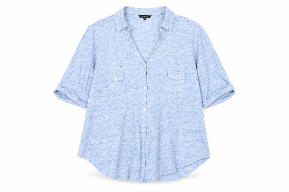 Massimo Dutti Women's Blue Linen Cotton Button-Up Shirt XL
